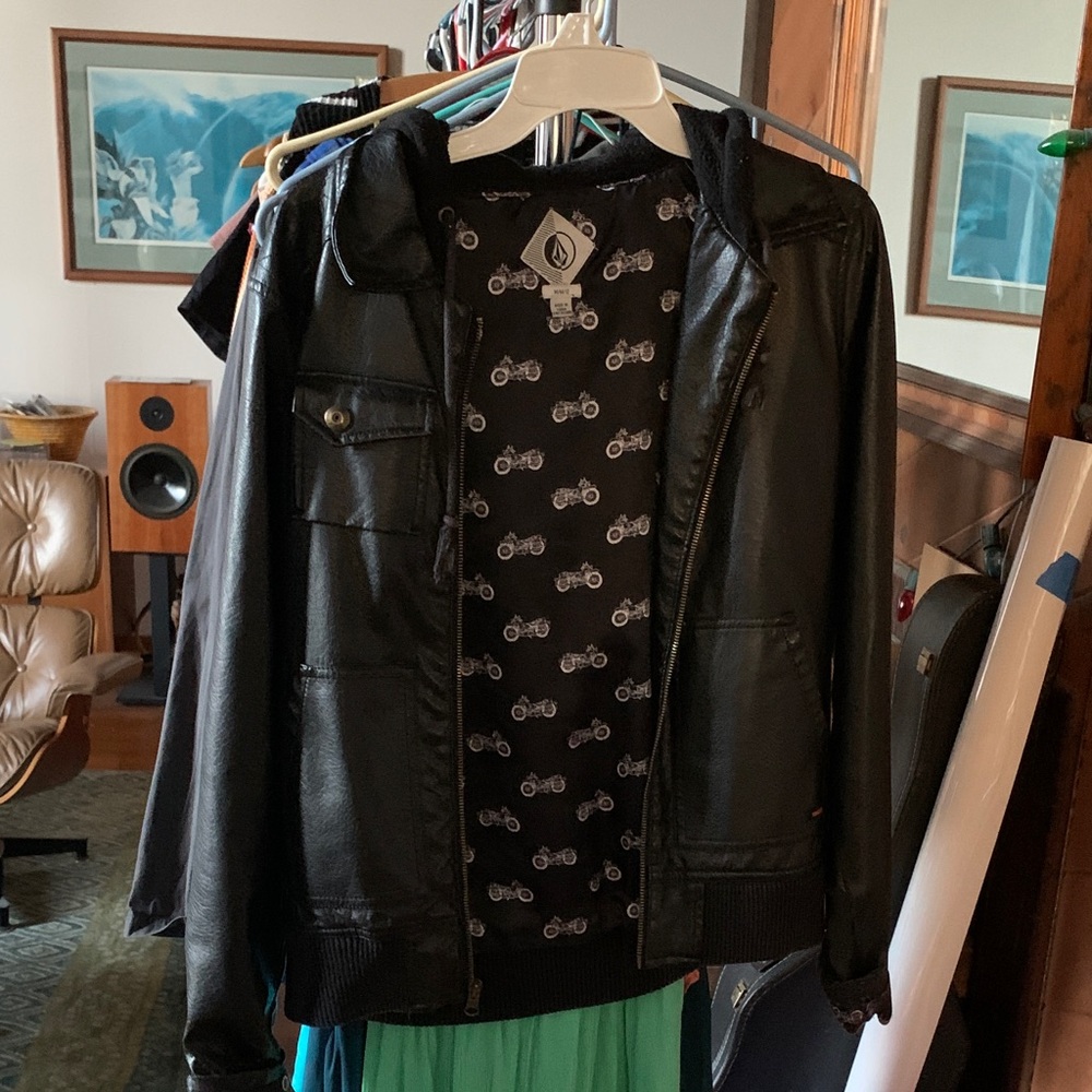 Volcom Black Jacket with Motorcycle Print Lining